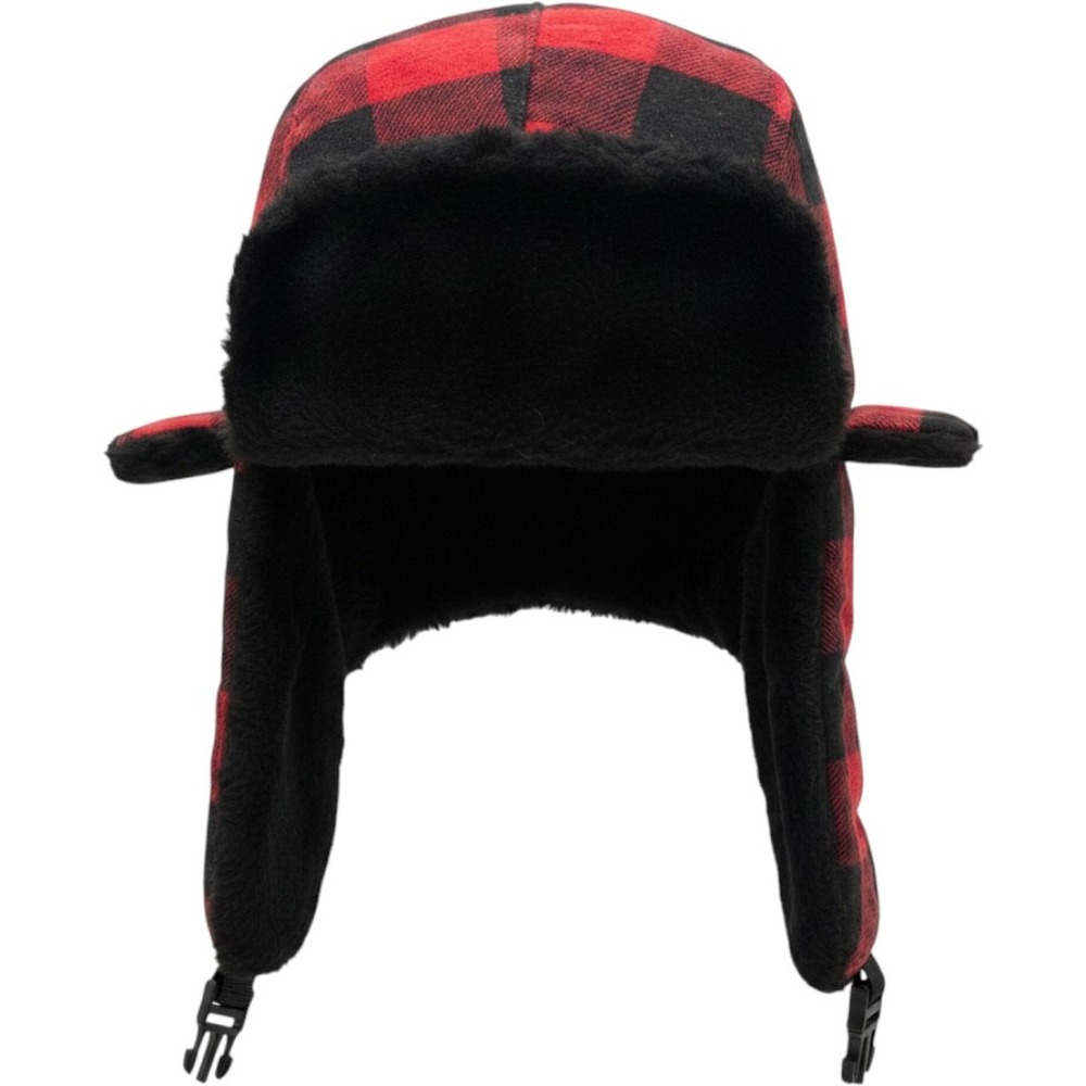Red Black Buffalo Plaid Trapper‎ Hat Faux Fur Ear Flap Ushanka Cap gorpcore